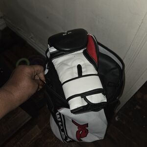 Black and White Duffel Bag with Red Accents